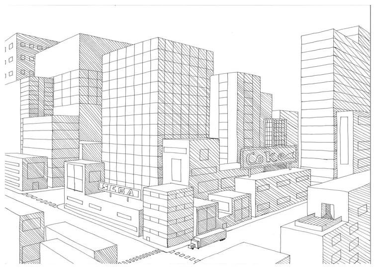 2 puntsperspectief stadtzeichnung, stadt zeichnung, Ästhetische