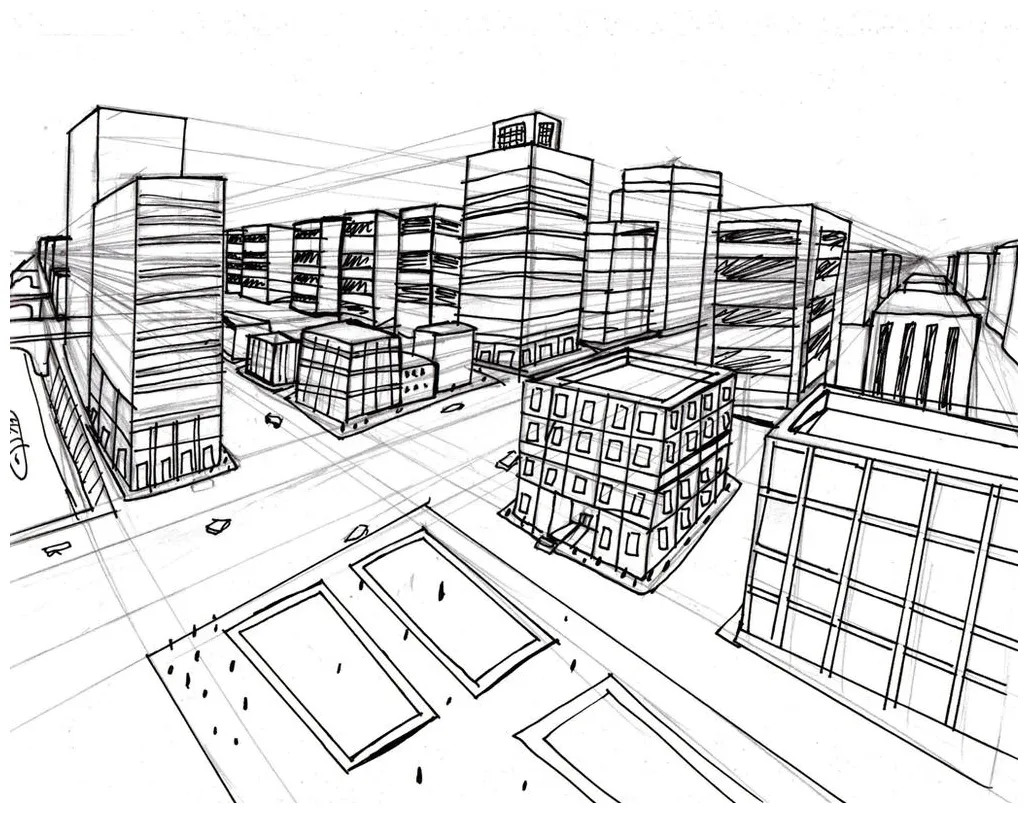 City using two point perspective sketch and ink by helsaabi on deviantart