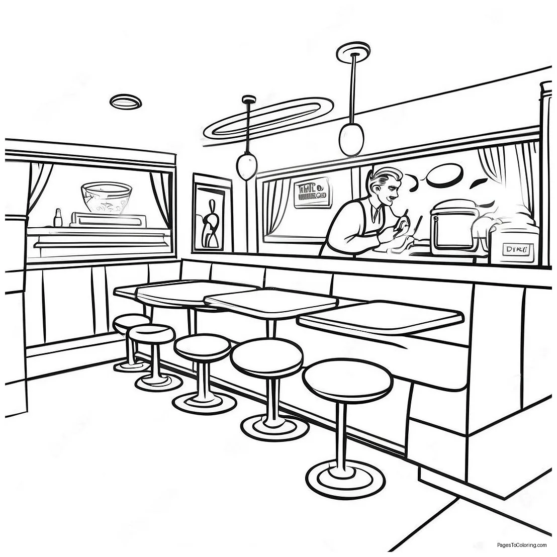 1950's Retro Diner Scene Coloring Page (42663-34227)
