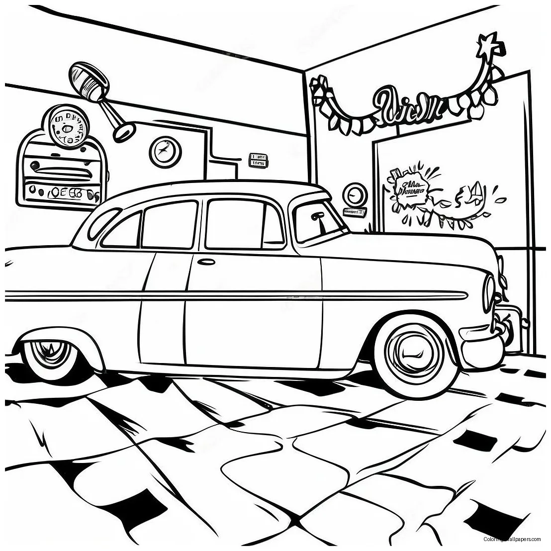 50s Retro Diner Coloring Page (36223-28661)