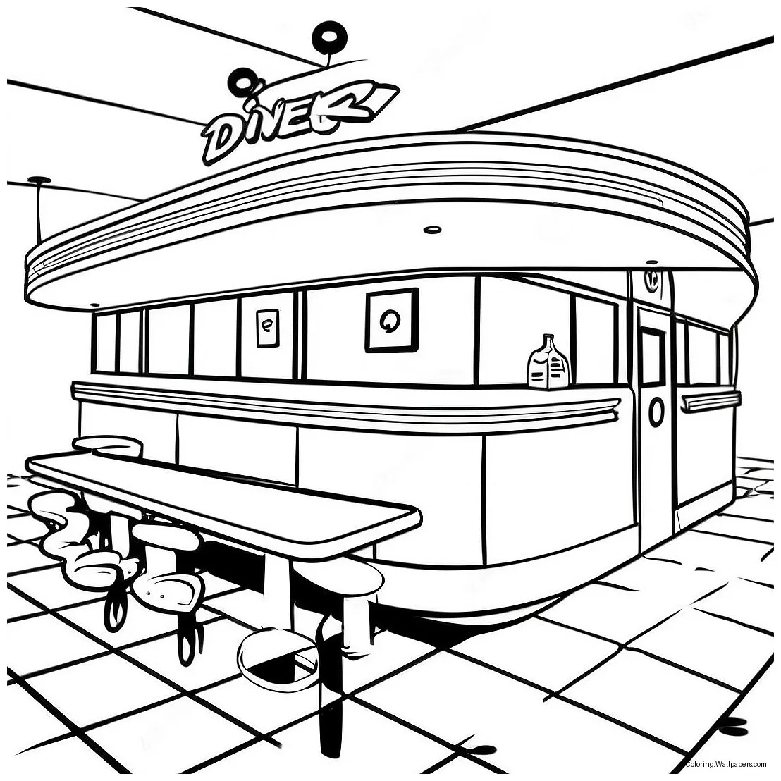 1950's vintage diner coloring page 42664-33743