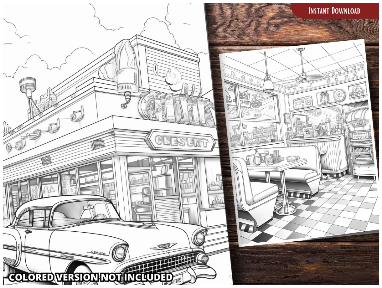 50's diner coloring pages [2025]