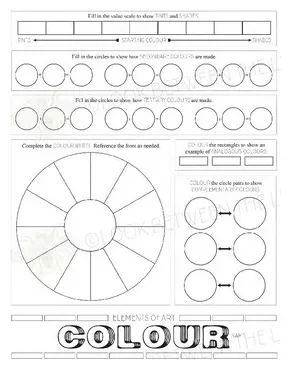 Elements of art, colour, worksheet, activity for all visual art classes
