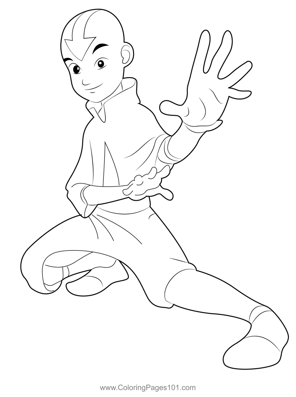 Action aang coloring page for kids free avatar the last airbender