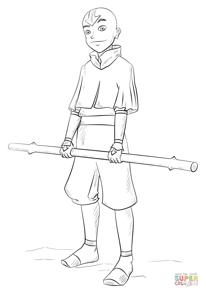 Aang from avatar the last airbender coloring page free printable