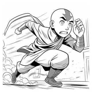Aang runs avoiding trouble in avatar the last air bender coloring page