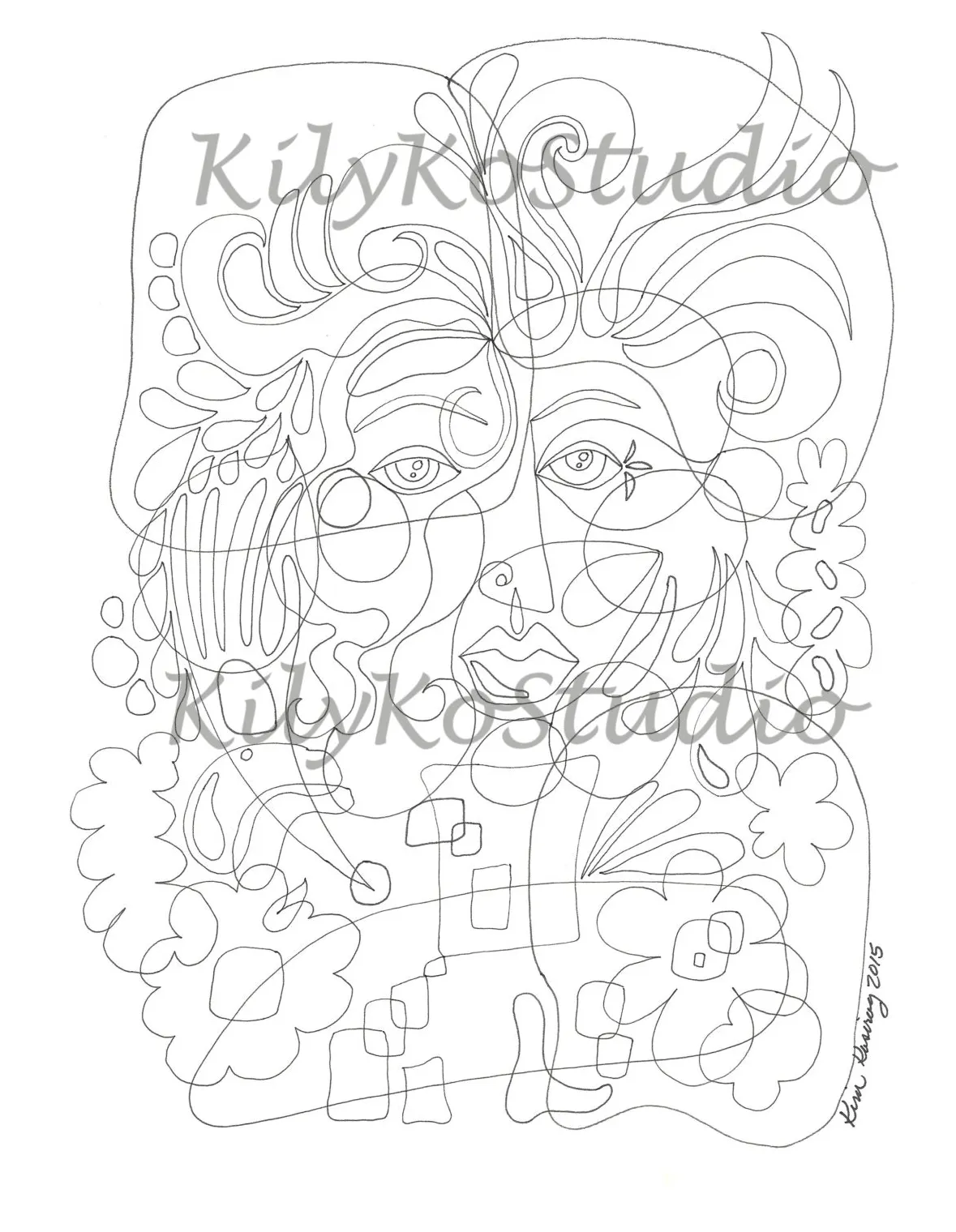 Adult coloring page abstract face digital download etsy