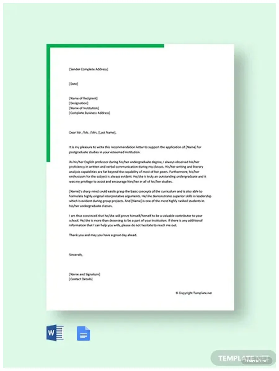 Template in google docs, word, pages, pdf