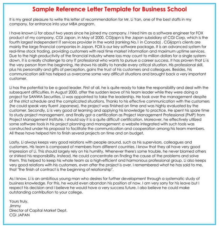 Academic school reference letter samples templates