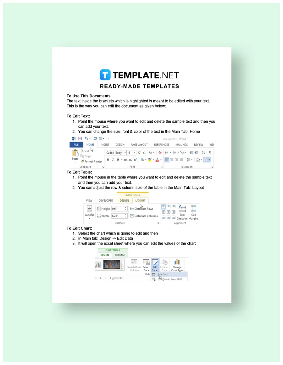 Template in google docs, word, pages, pdf
