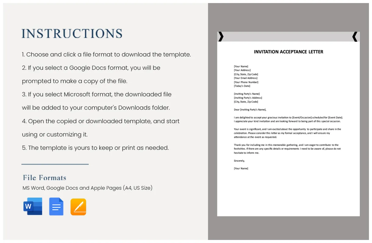 Free invitation acceptance letter download in word, google docs, pdf