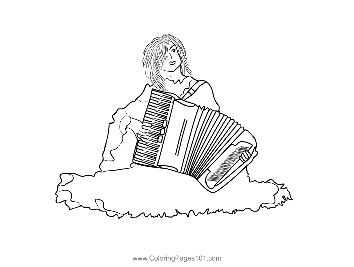 Accordion Player Coloring Page for Kids - Free Accordion Printable