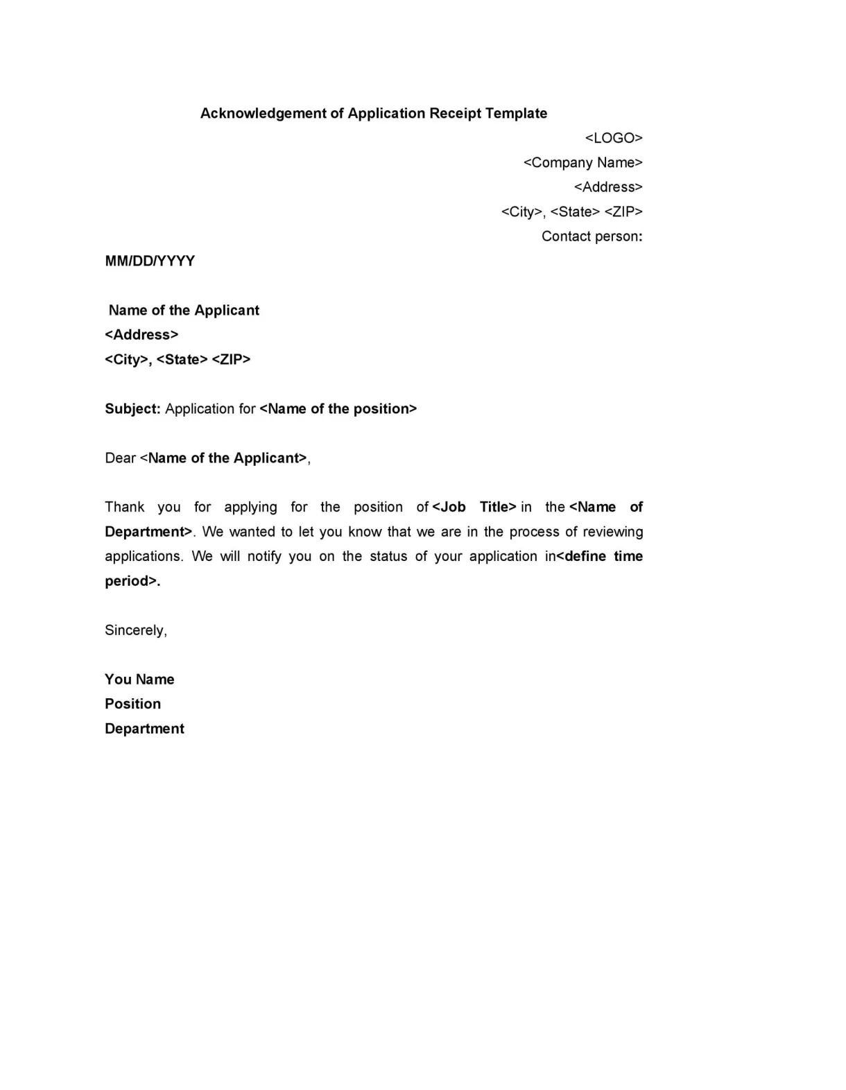 Letter of acknowledgment sample