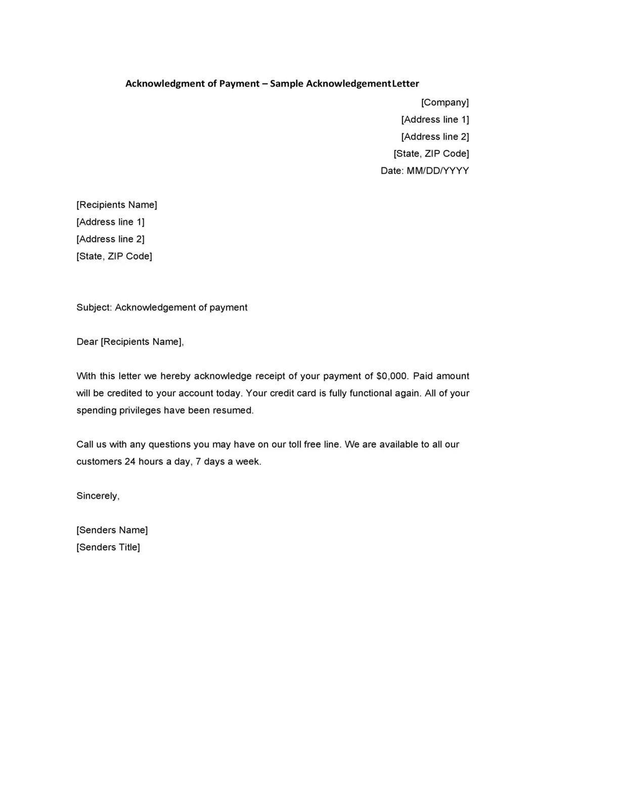 Letter of acknowledgment sample