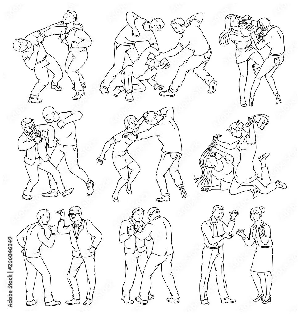 Coloring book page of people fighting Stock Vector | Adobe Stock