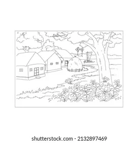 Scene coloring page vector line art stock vector