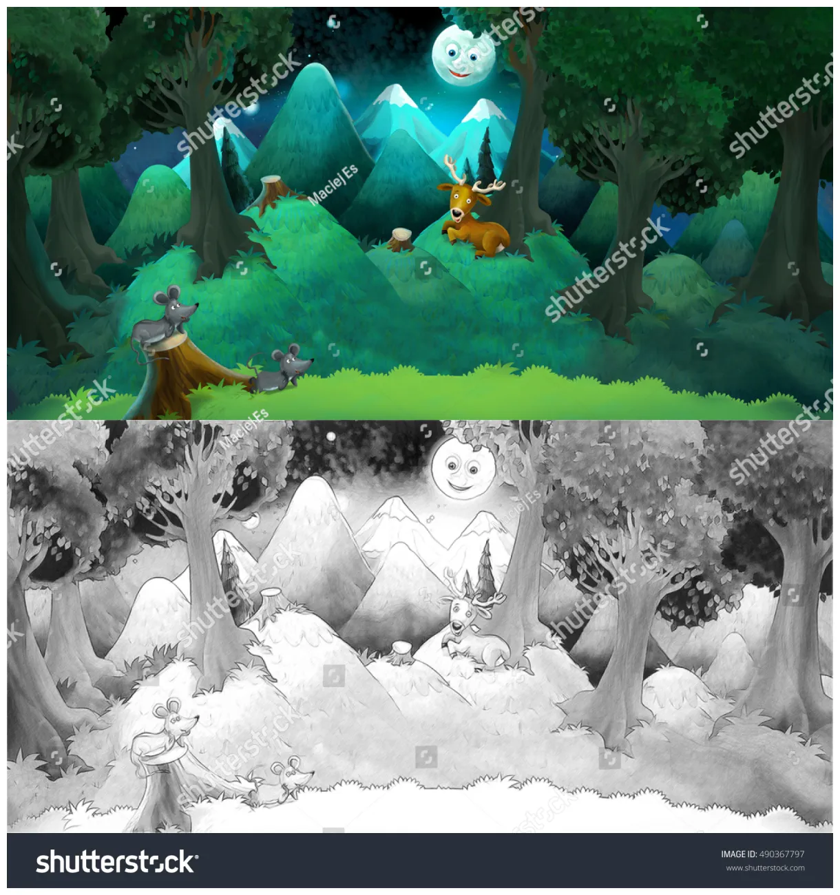 Cartoon colorful scene coloring page illustration stock illustration