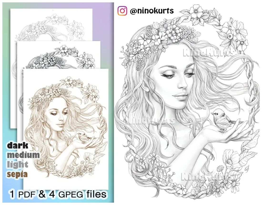 Coloring illustration printable etsy