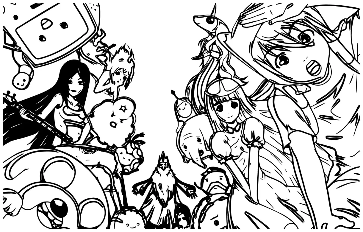 Adventure time anime adventure time with finn and jake coloring page 01 printable coloring page