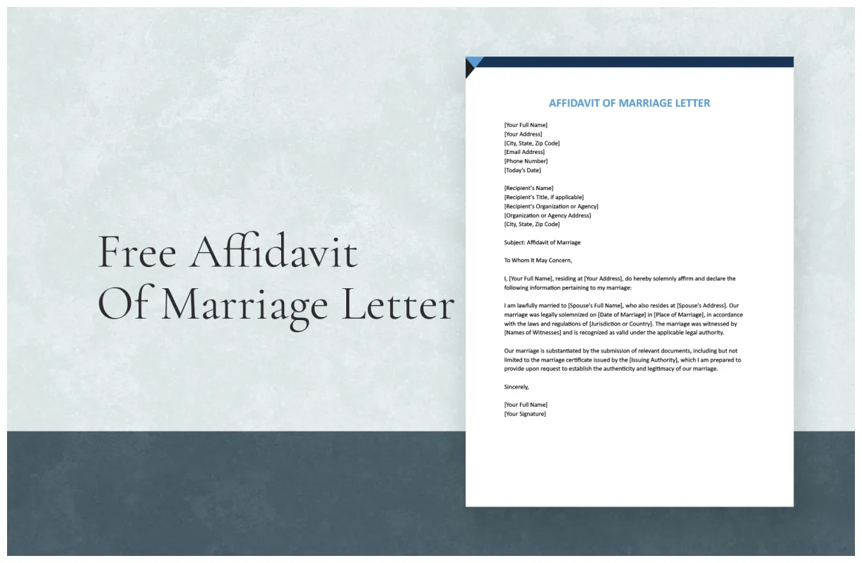 Affidavit of marriage letter in word, google docs download template
