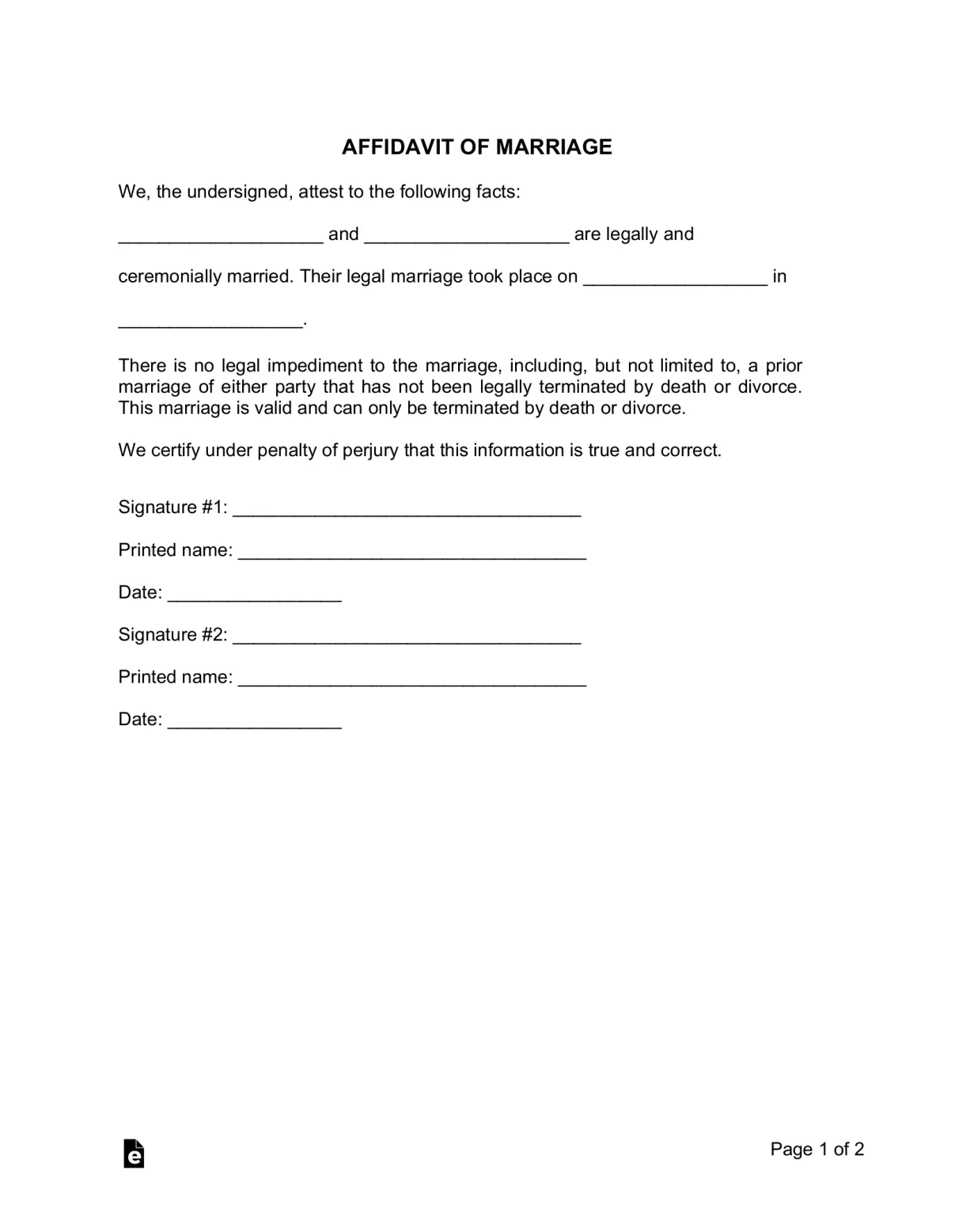 Free affidavit of marriage pdf word eforms