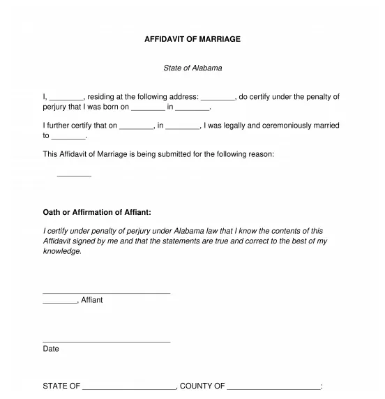 Affidavit of marriage free template word and pdf