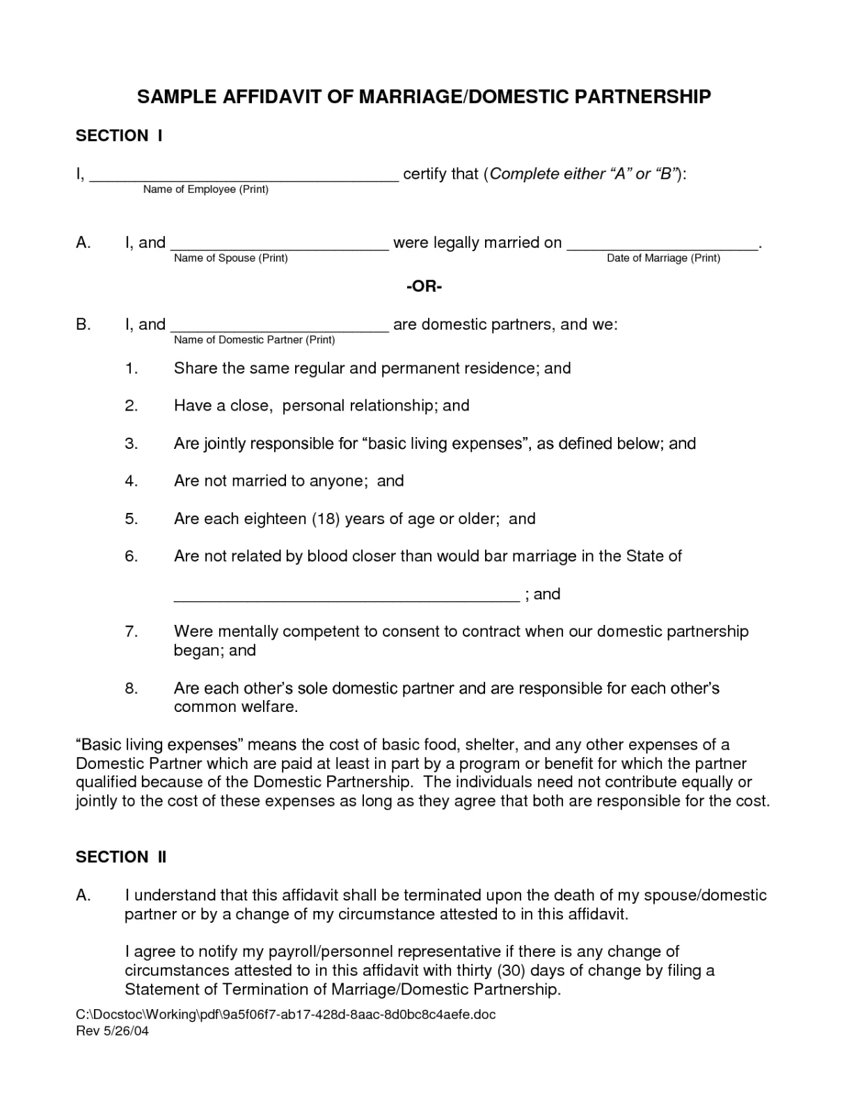 Marriage affidavit template free printable documents