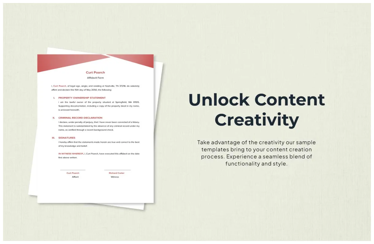 Sample affidavit form template in word, pdf, google docs download