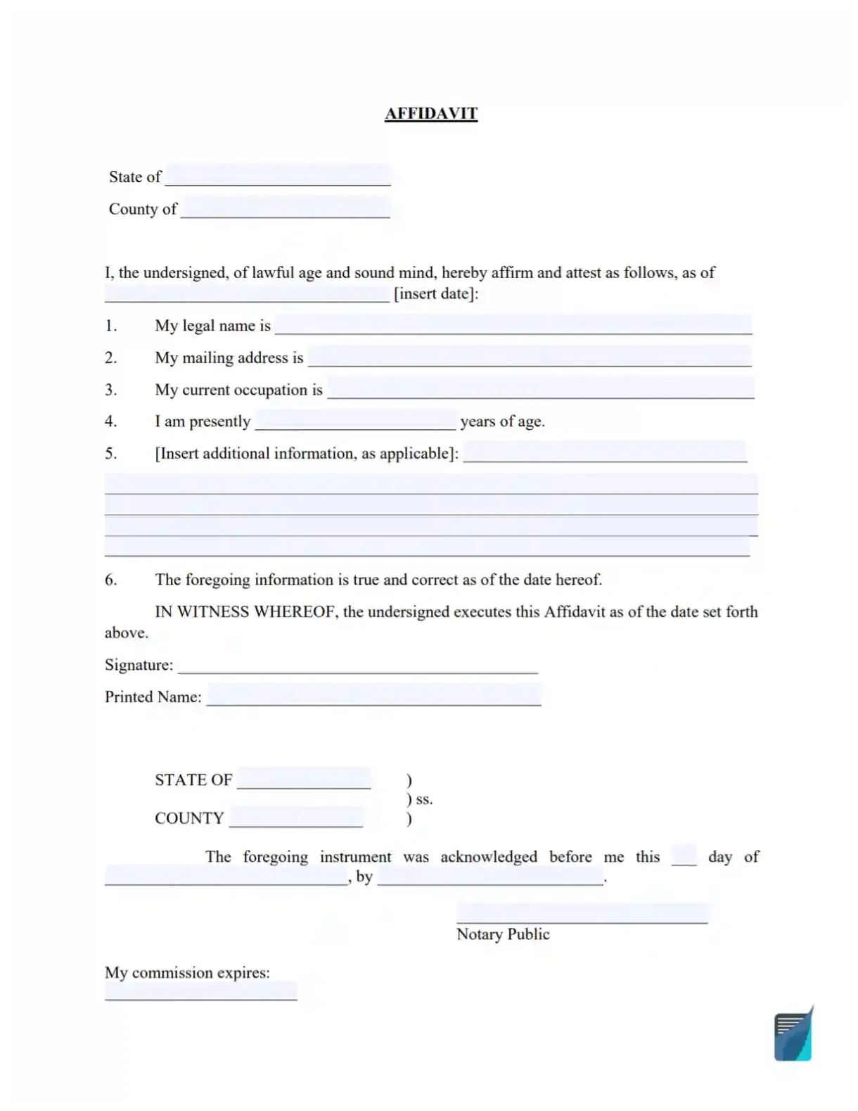 Affidavit sample template template samples