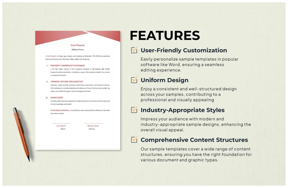 Sample affidavit form template in word, pdf, google docs download