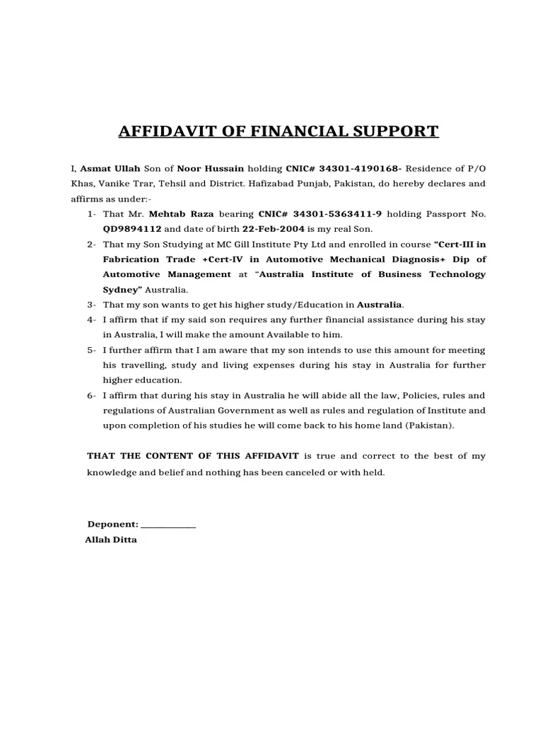 Affidavit of financial support pdf