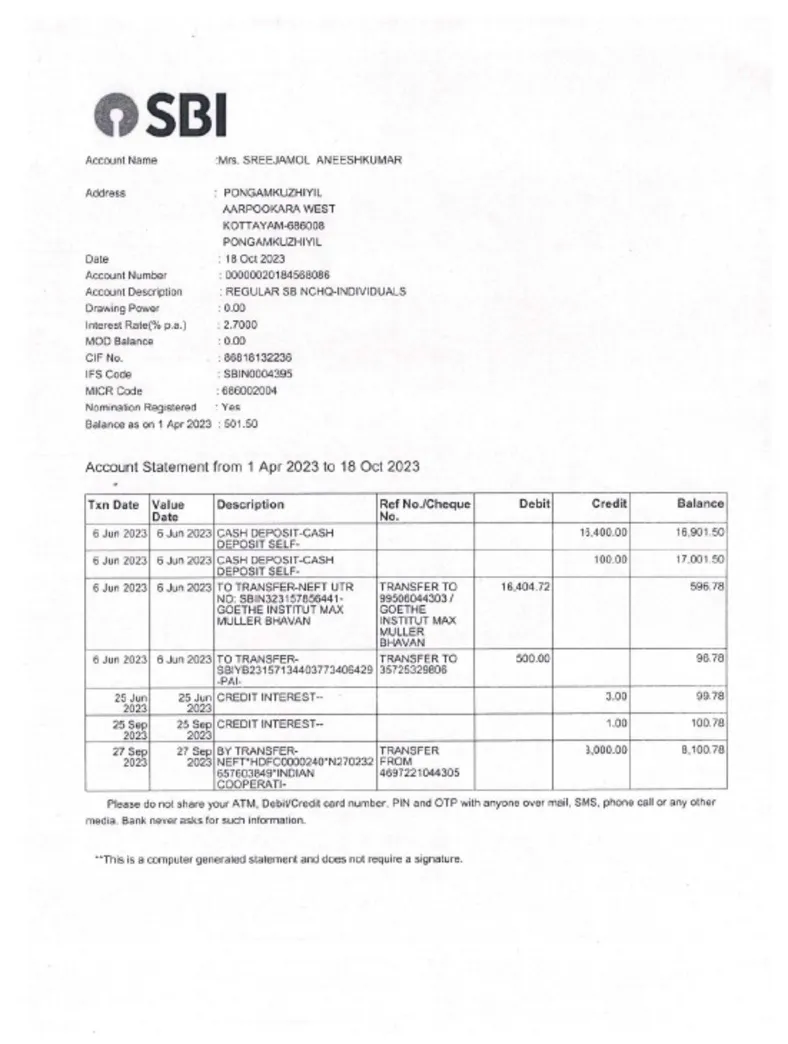 Proof of means of financial pdf