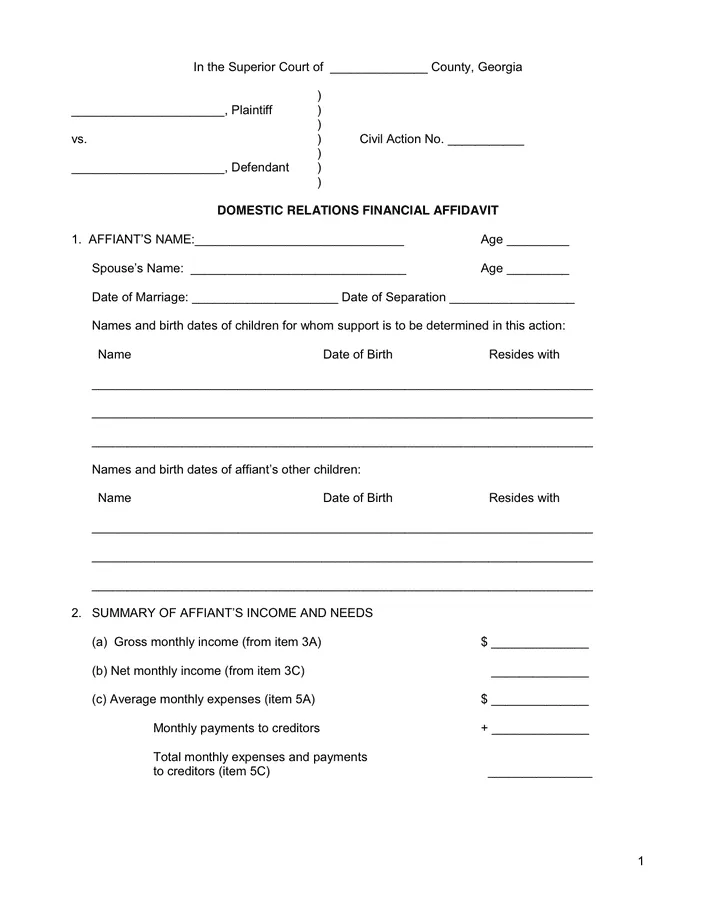 Financial affidavit download free documents for pdf, word and excel