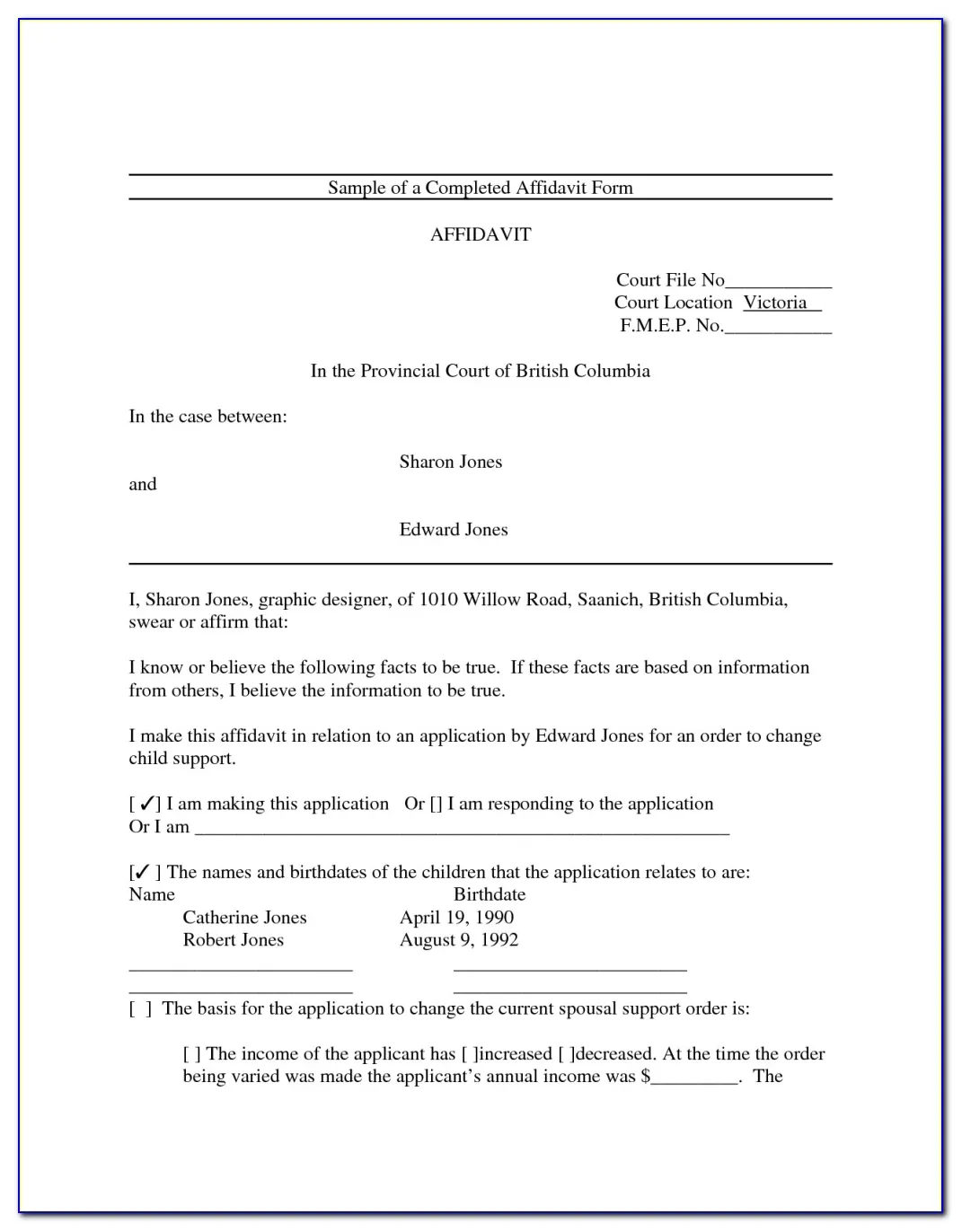 Financial affidavit form examples affidavitform