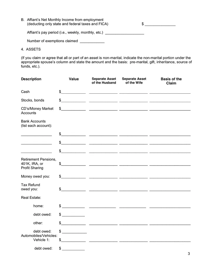 Financial affidavit in word and pdf formats page 3 of 6