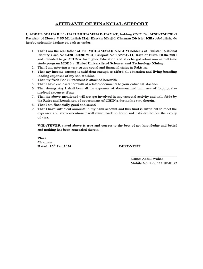 Affidavit of financial support pdf