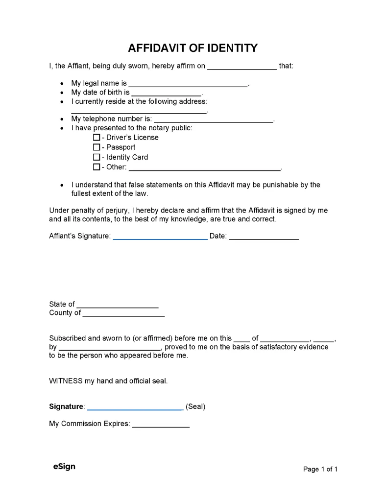 Free Affidavit of Identity | PDF | Word