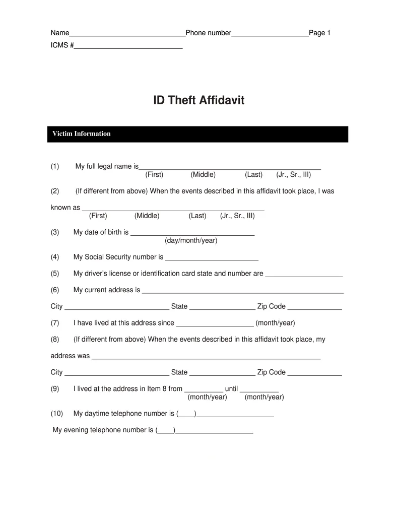 Affidavit Identity Theft Forms - AffidavitForm.net