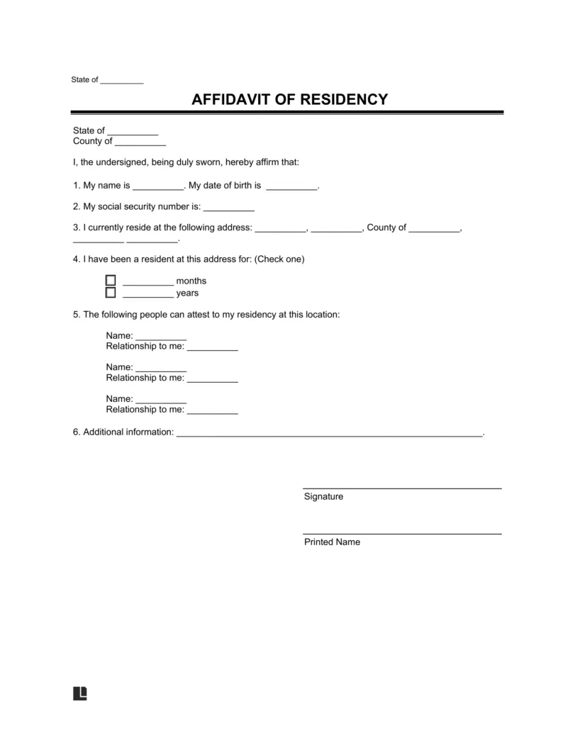Free template proof of residency letter