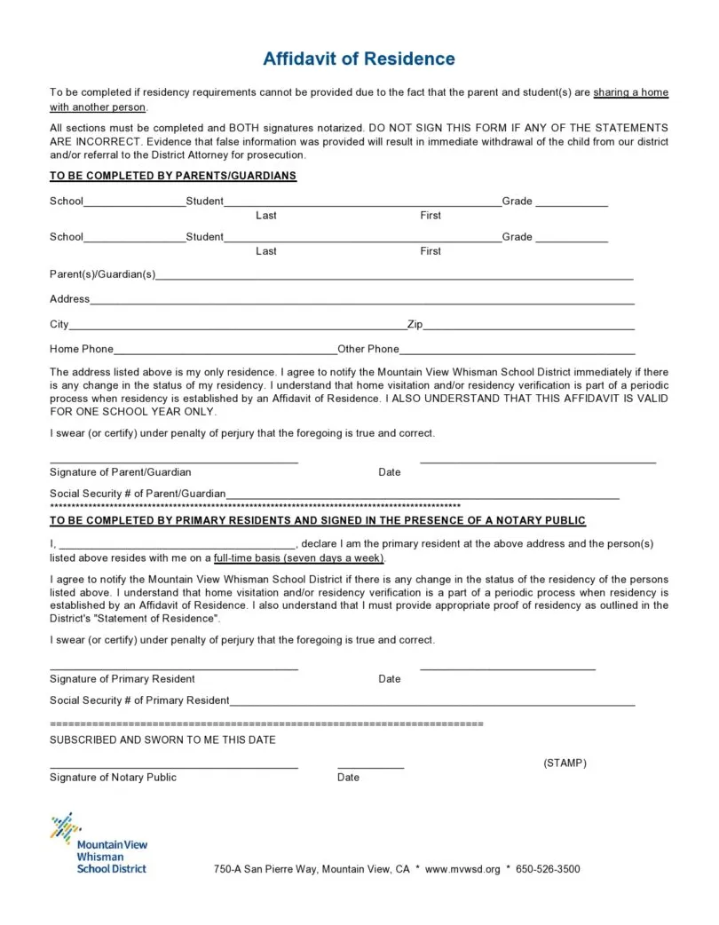 40 free affidavits of residence affidavit of address samples