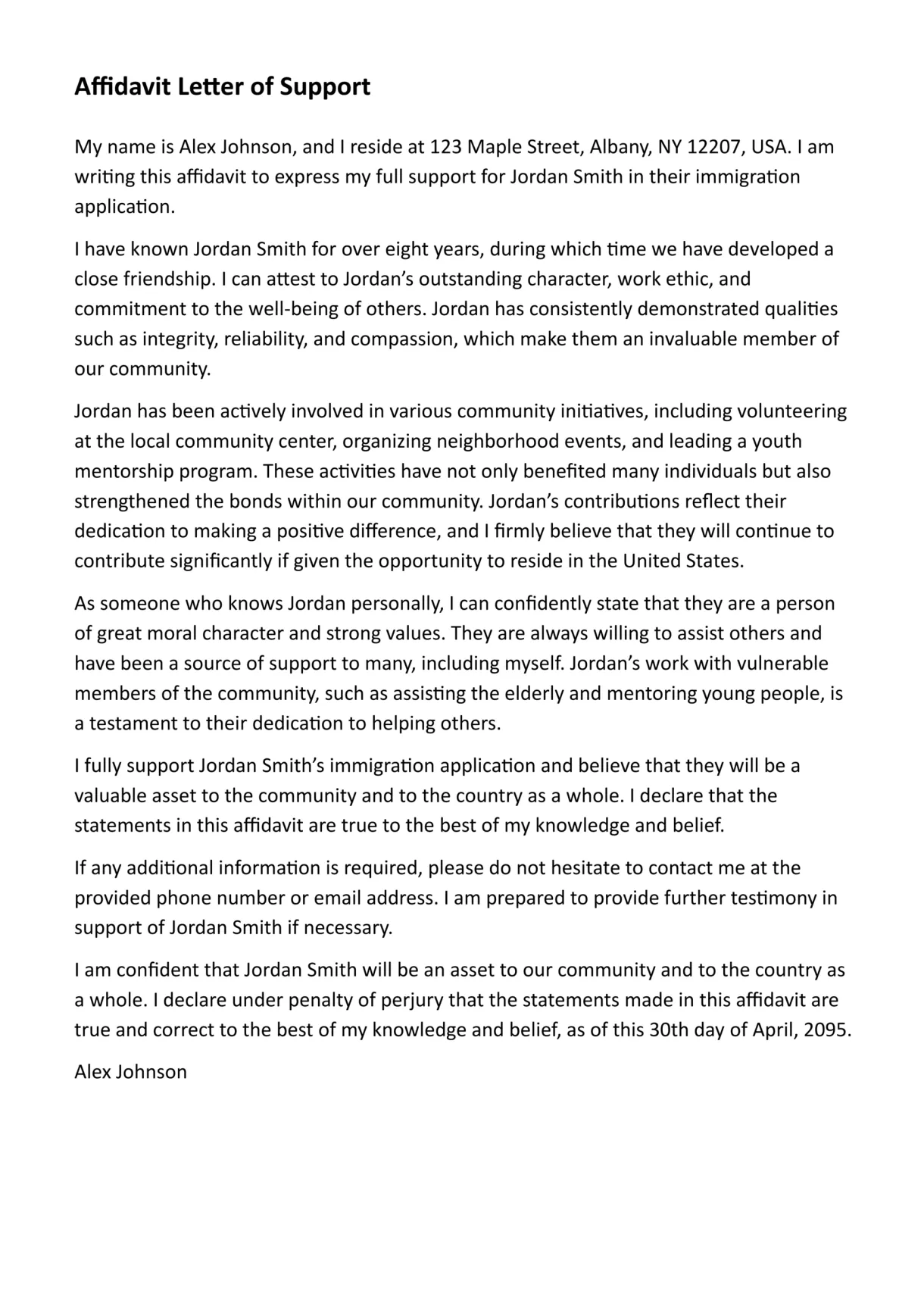 Affidavit letter of support google docs word highfile printable coloring page