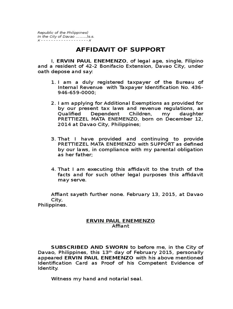 Affidavit of support