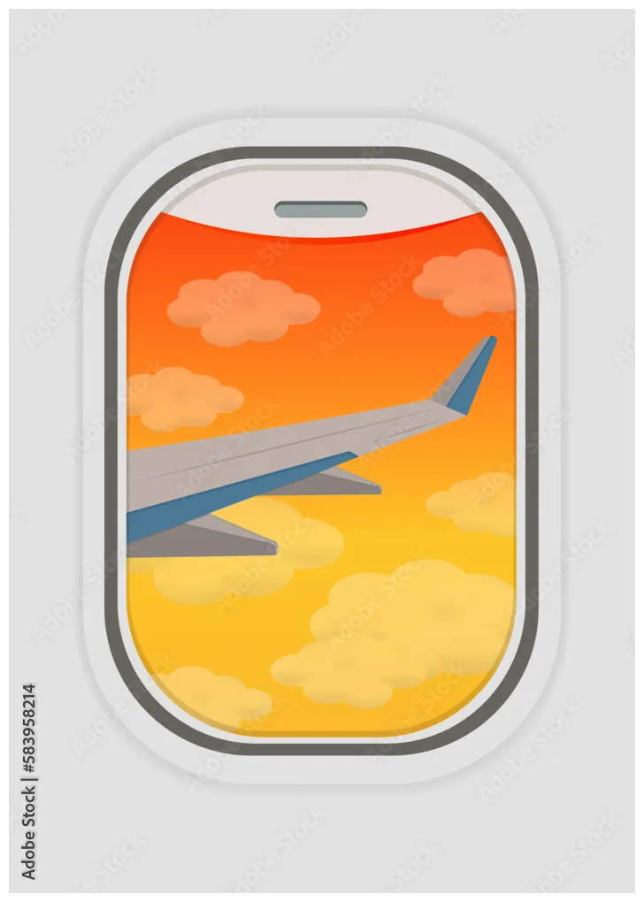 Airplane window view vector illustration. plane wing view stock vector