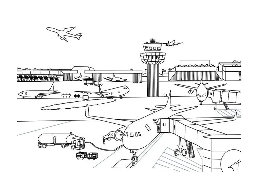 Airport free coloring page download, print or color online for free