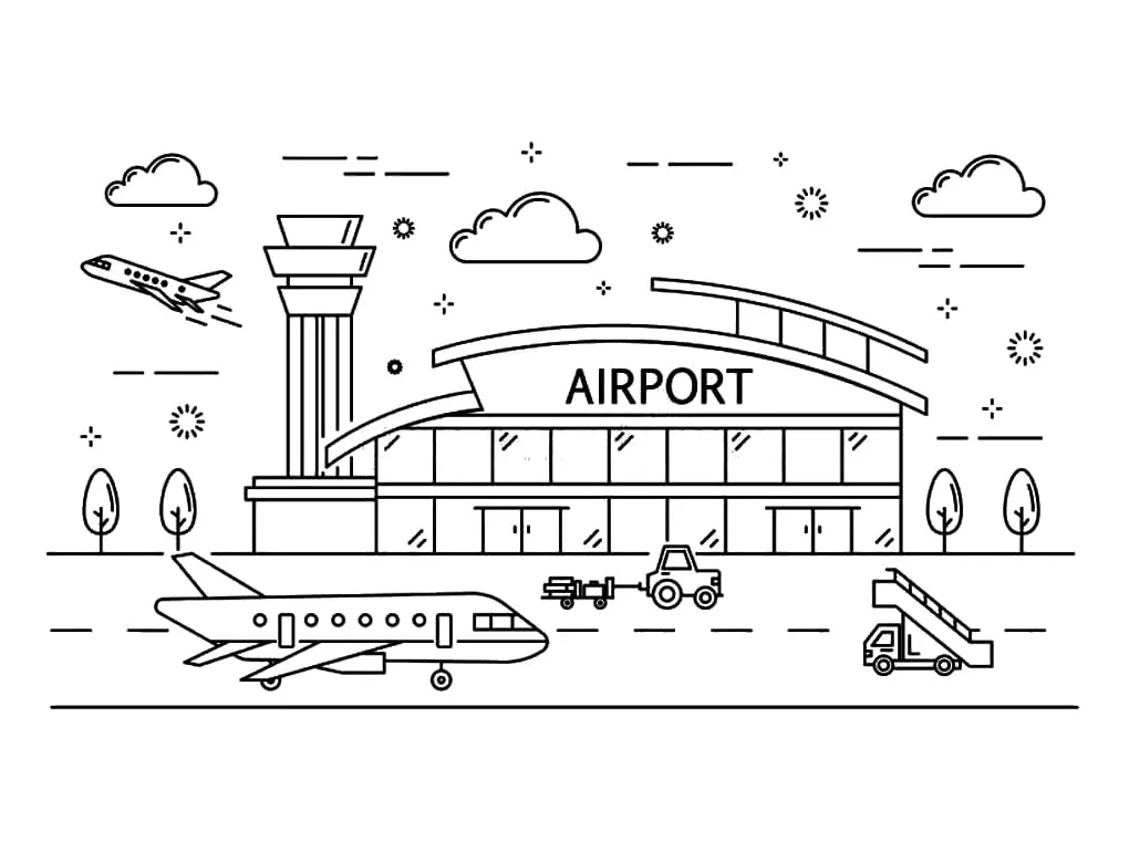 Easy airport printable coloring page