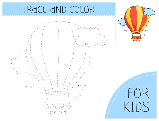 Premium vector trace and color coloring book with airship for kids
