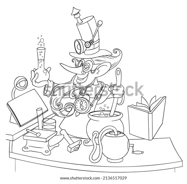 Crazy alchemist element coloring page cartoon stock vector royalty