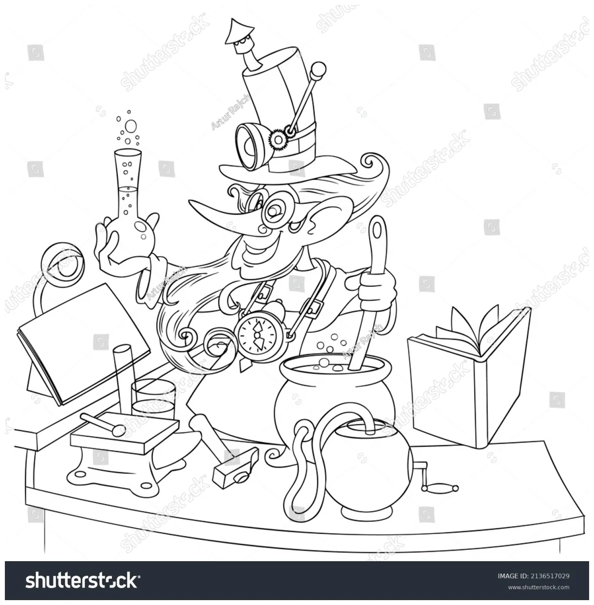 Crazy alchemist element coloring page cartoon stock vector royalty