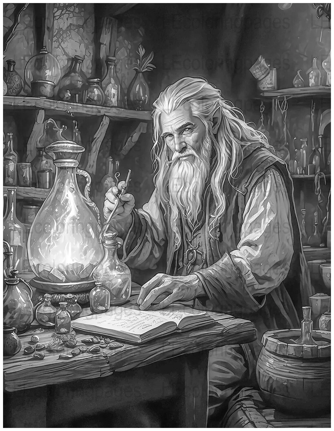 Fantasy , adult grayscale digital download