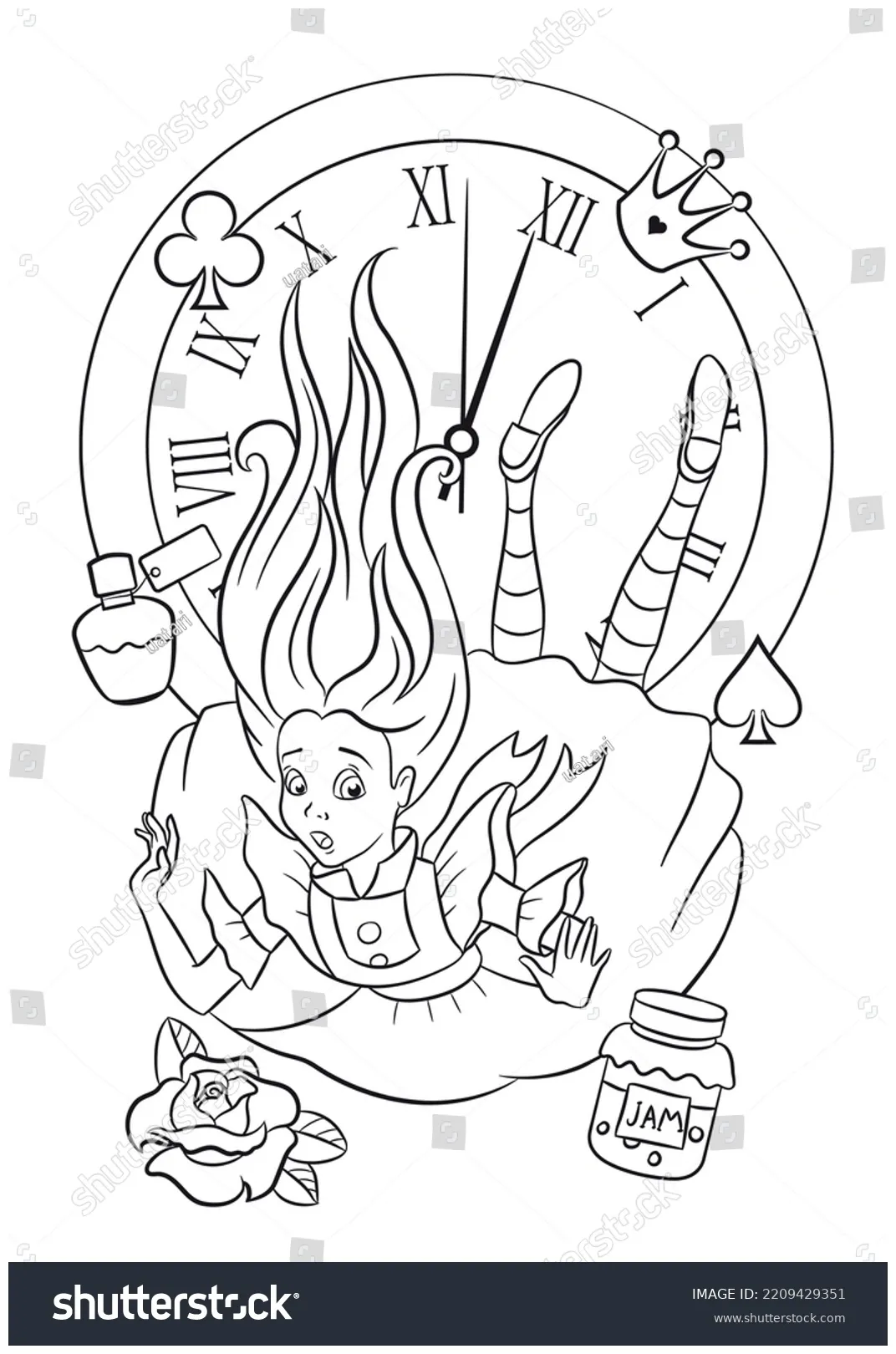 Alice wonderland coloring page alice vector stock vector